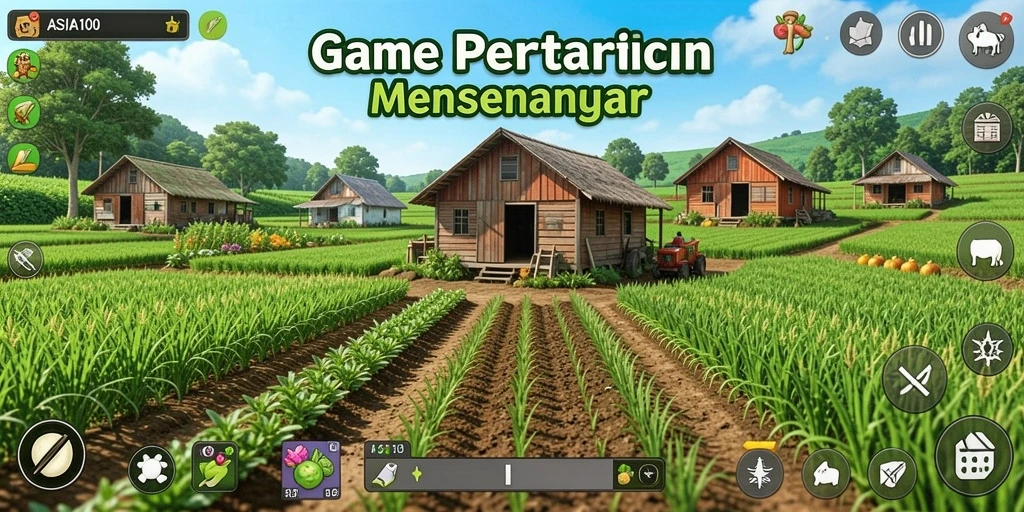 Tampilan gameplay seru di ASIA100 dengan berbagai aktivitas pertanian.