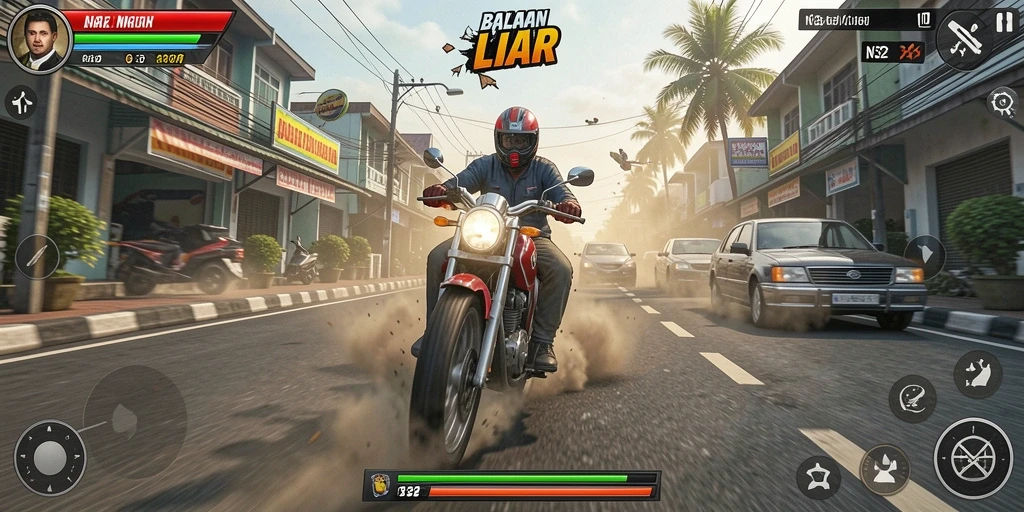 Tampilan gameplay N32 yang penuh aksi dan kecepatan tinggi.