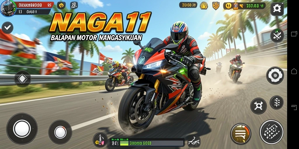 Tampilan menarik dari gameplay balapan motor di NAGA11.
