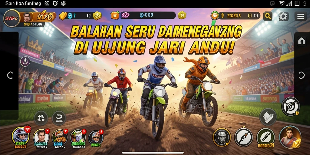 Tampilan gameplay balapan mendebarkan di SVIP6 yang menggugah adrenalin.