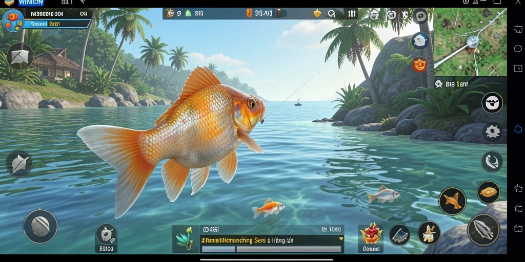 Tampilan gameplay WINIDN dengan aksi memancing yang seru.